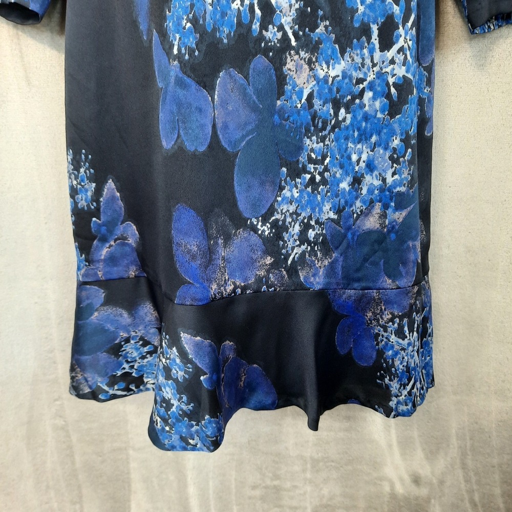 Banana Republic Dress Womens 10 Blue Watercolor Floral Ruffle Hem Career Office - Picture 3 of 15